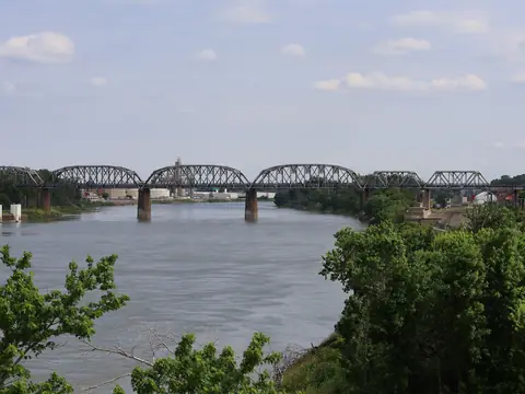 The Missouri River at Omaha with the Union Pacific railroad bridge across it